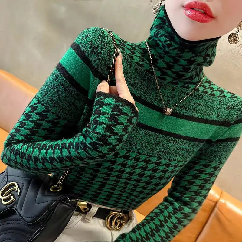 Winter Vintage Fashion Slim Turtleneck Turtleneck Women Clothing.