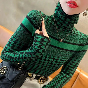 Winter Vintage Fashion Slim Turtleneck Turtleneck Women Clothing.