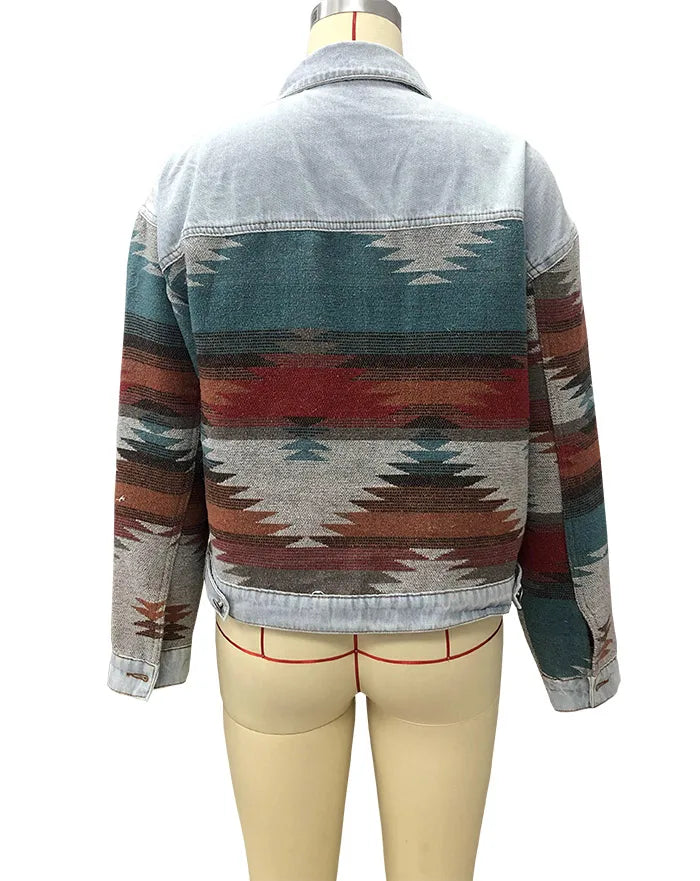 Europe and The United States Long Sleeve Lapel Loose Denim .