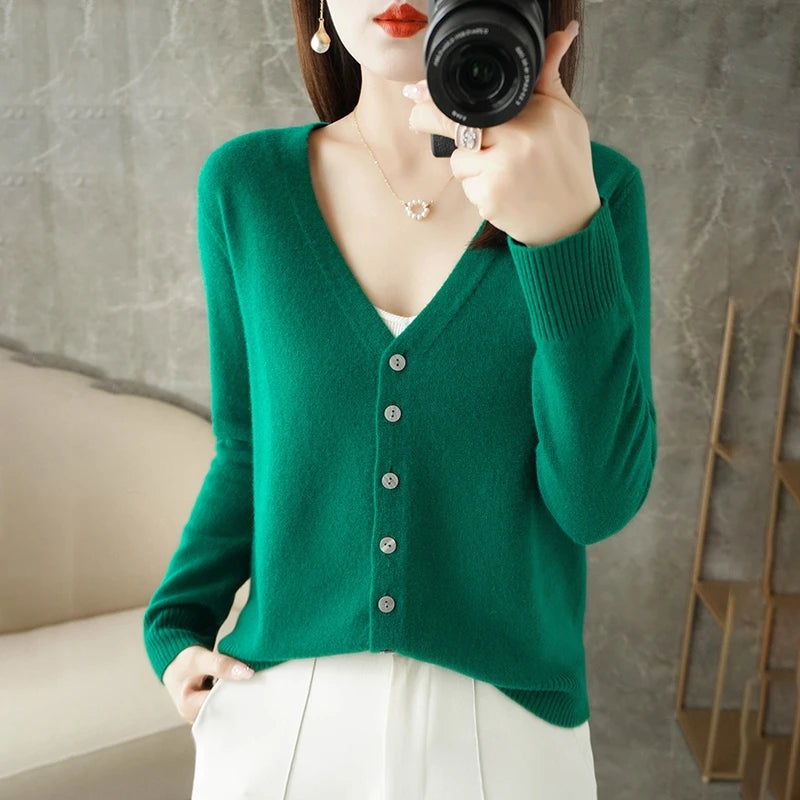 New V-Neck Temperament Small Fragrant Wind Women Loose Sweater .
