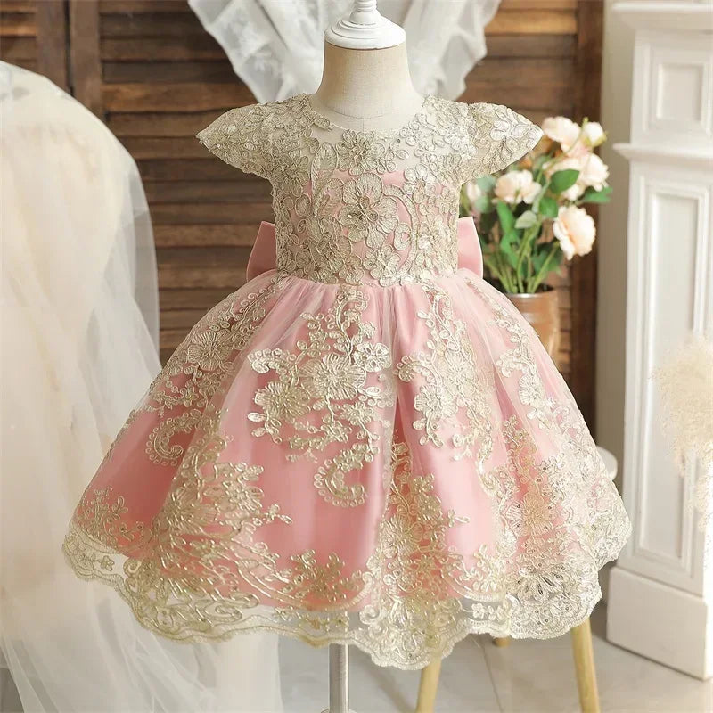 Toddler Baby Girls Lace Dress Elegant Embroidery Flower Princess Dresses for 1-5 Years Newborn Infant Green Christmas Costumes