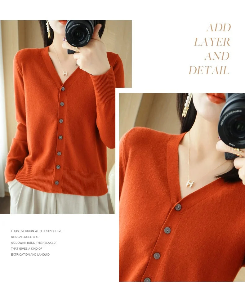 Cashmere Knit Cardigan V-Neck Solid Color Fashion High-Grade Comfortable.
