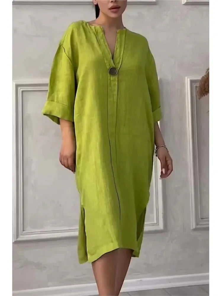 Y2k Long Sleeve Linen Maxi Dress Women ./MH