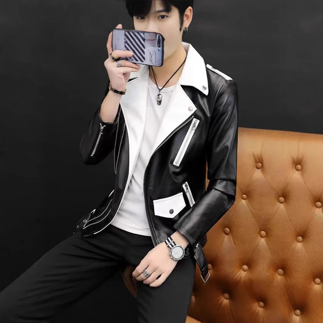 men's new handsome, new oblique zipper, casual color matching .