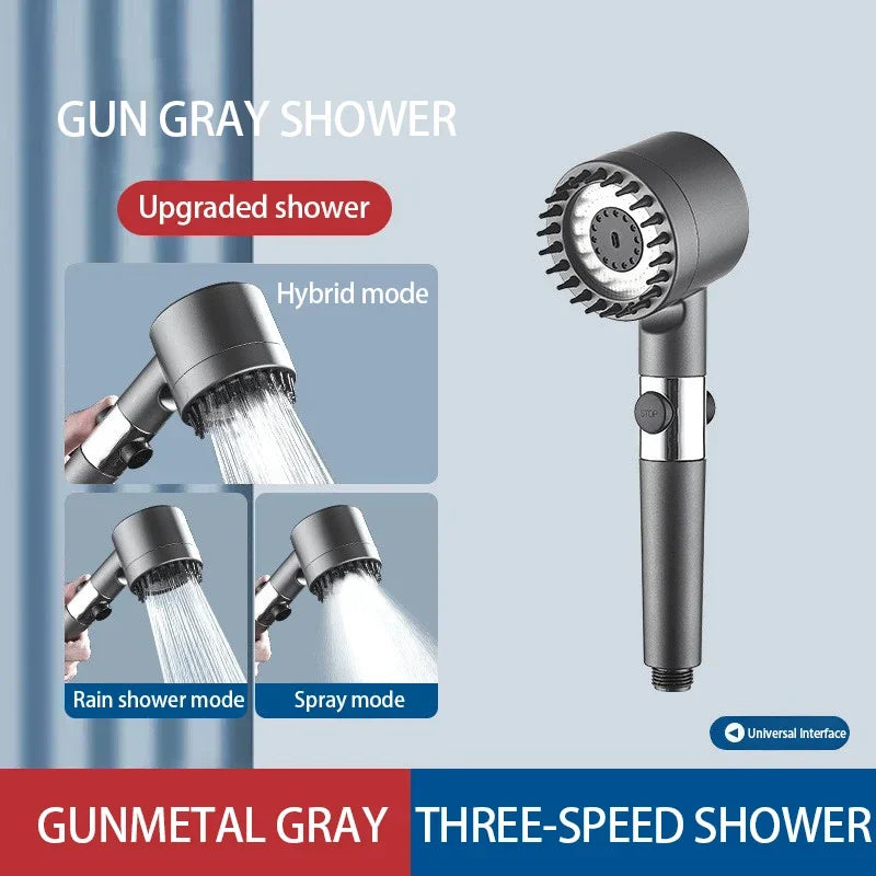 High Pressurized Filter Shower Head 3-mode Adjustable Spray with  Bathroom Accessories.