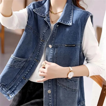 Women's Denim Vest Jacket New Spring And Autumn Elegant.