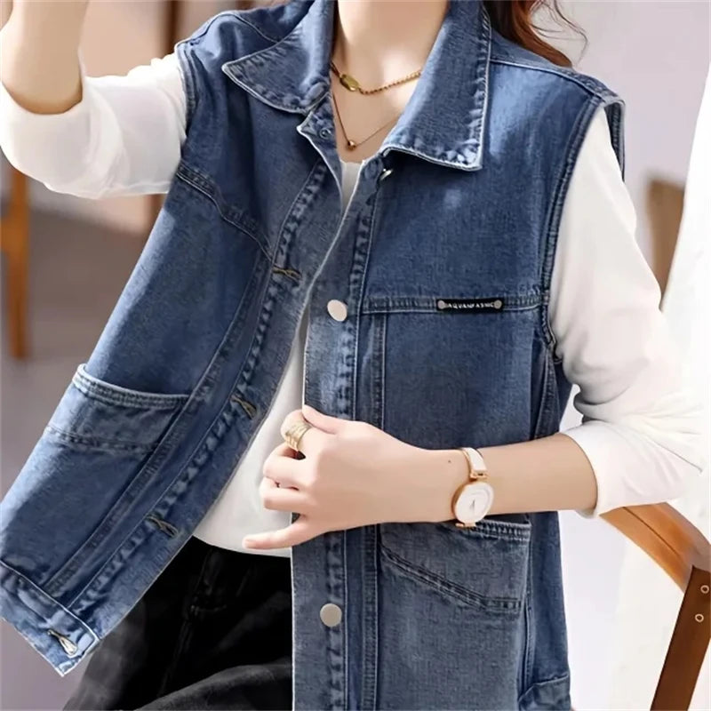 Women's Denim Vest Jacket New Spring And Autumn Elegant.