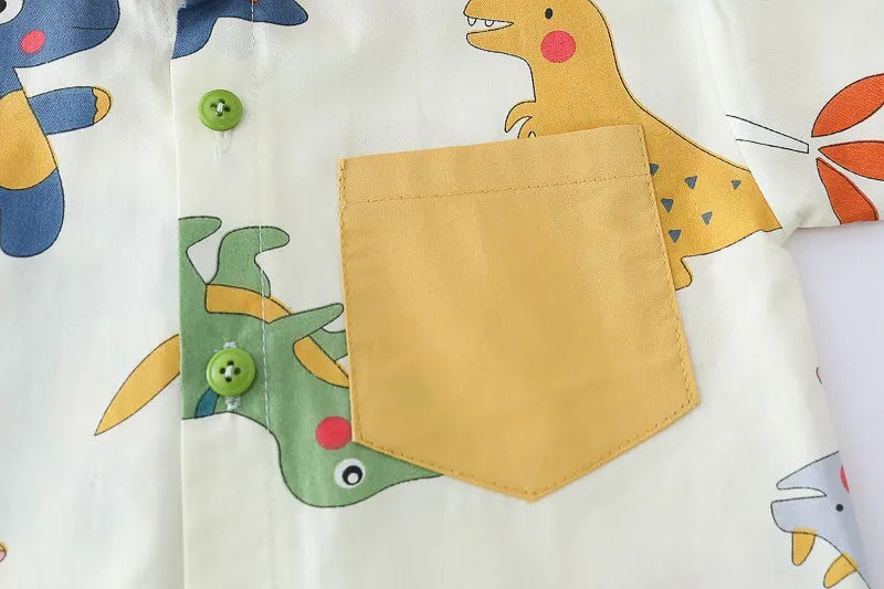 Children Print Dinosaur Shirts Denim Shorts 2Pcs/Set Kids Fashion .