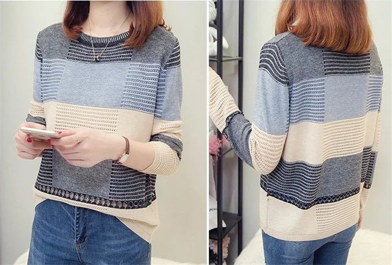 Sweater Women Purple Striped Stripes Pullover Thin Knitting .