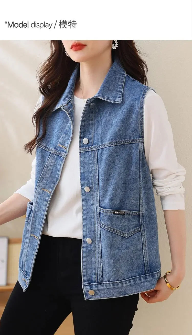 Casual Denim Vest for Women in Spring and Autumn .