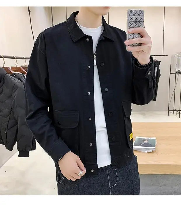 Men's Casual Jacket Spring Autumn Button Lapel Work Coat .
