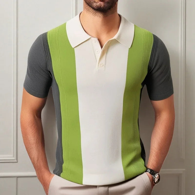 Men's Polo Shirts Vintage Striped Lightweight Knit Golf Shirts Classic Casual Short Sleeves Tops Male Business Social Shirt