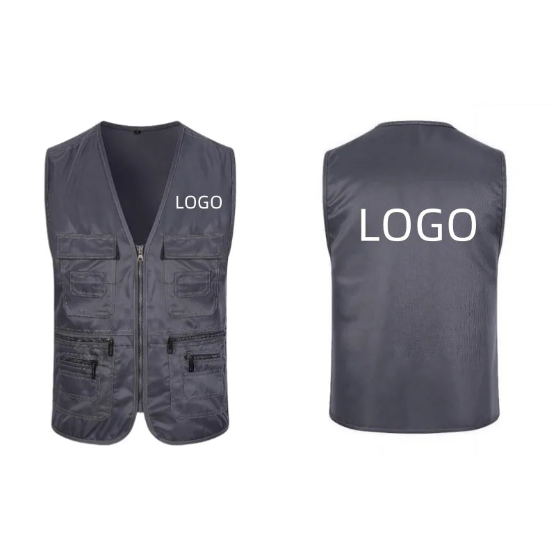 Work Clothes Vest Multi-pocket Solid Color Casual Sleeveless.