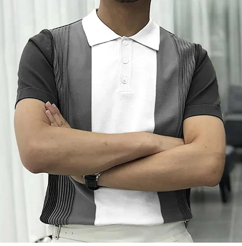 Men's Polo Shirts Vintage Striped Lightweight Knit Golf Shirts Classic Casual Short Sleeves Tops Male Business Social Shirt