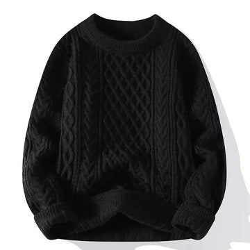 Trendy Knitted Sweater For Men Casual Round Neck Warm Inner Loose.