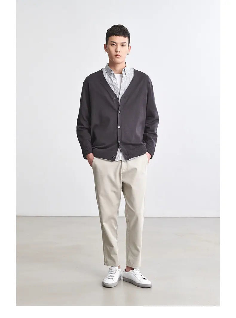 Men's Clothing Autumn Winter Long Sleeve Tops T-Shirts V-neck.