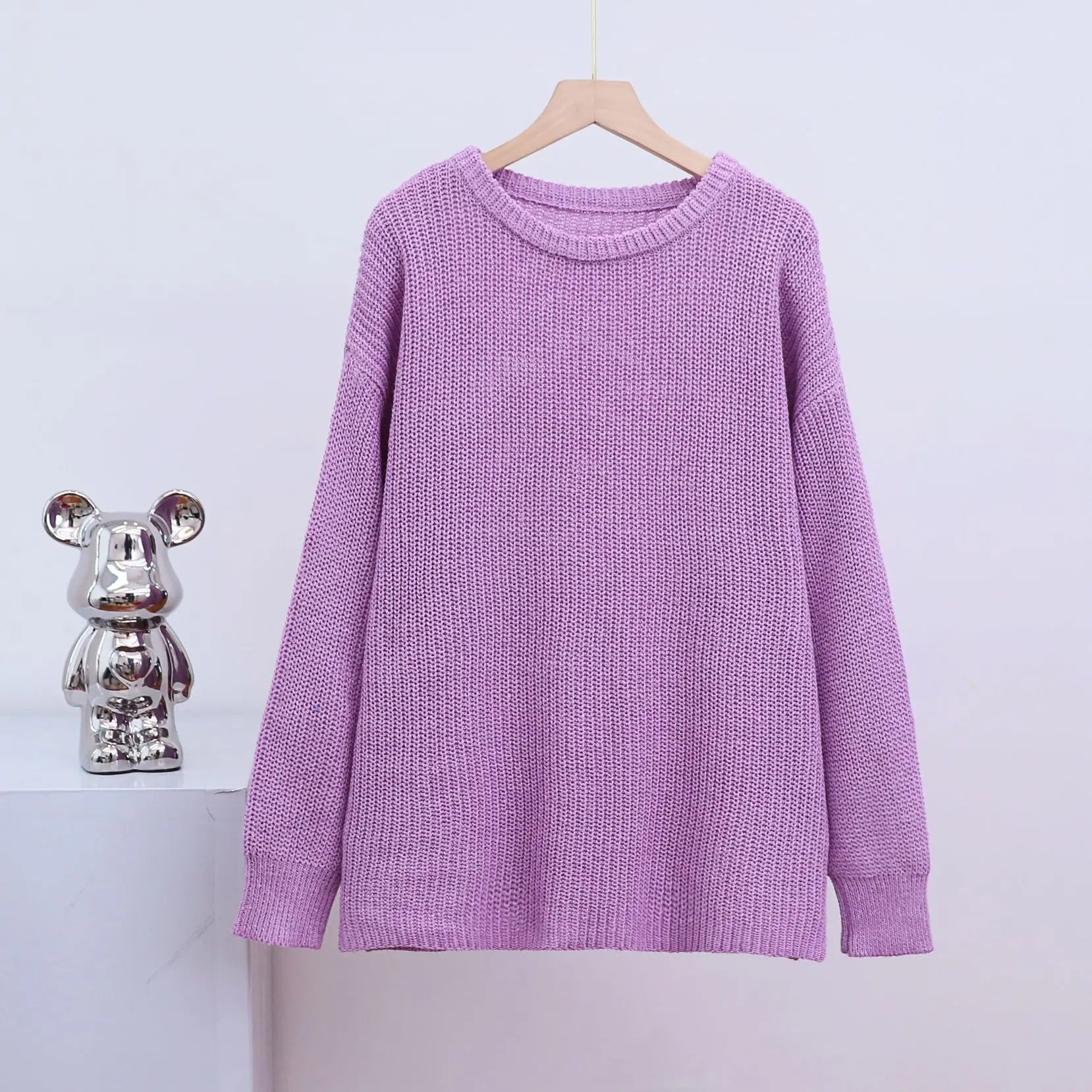 Casual O-neck Long Sleeve Sweater Blouse Office Lady .