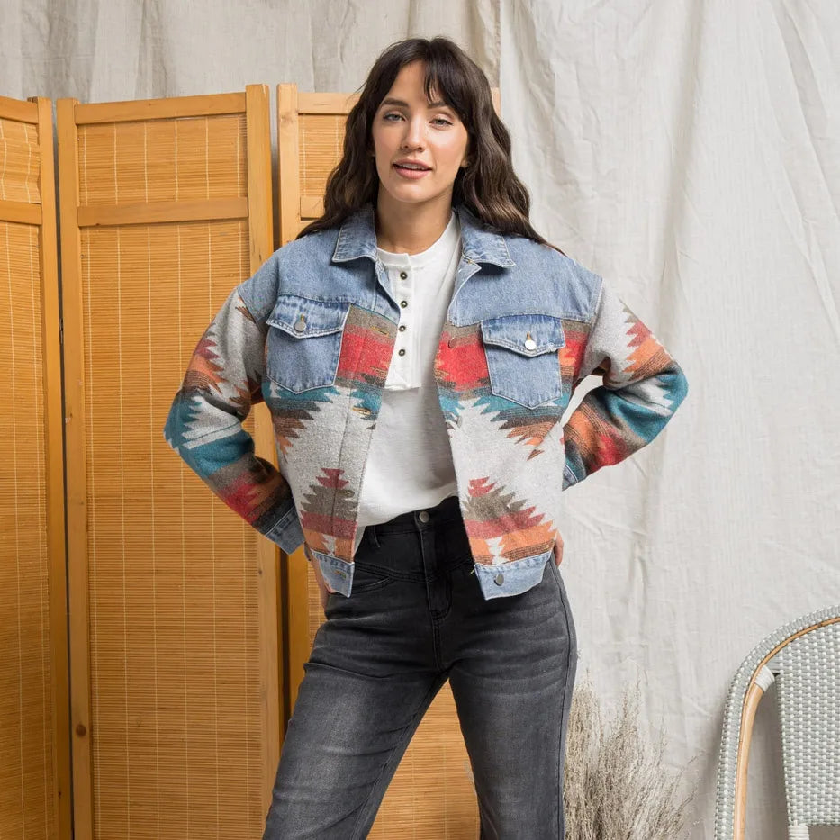 Europe and The United States Long Sleeve Lapel Loose Denim .