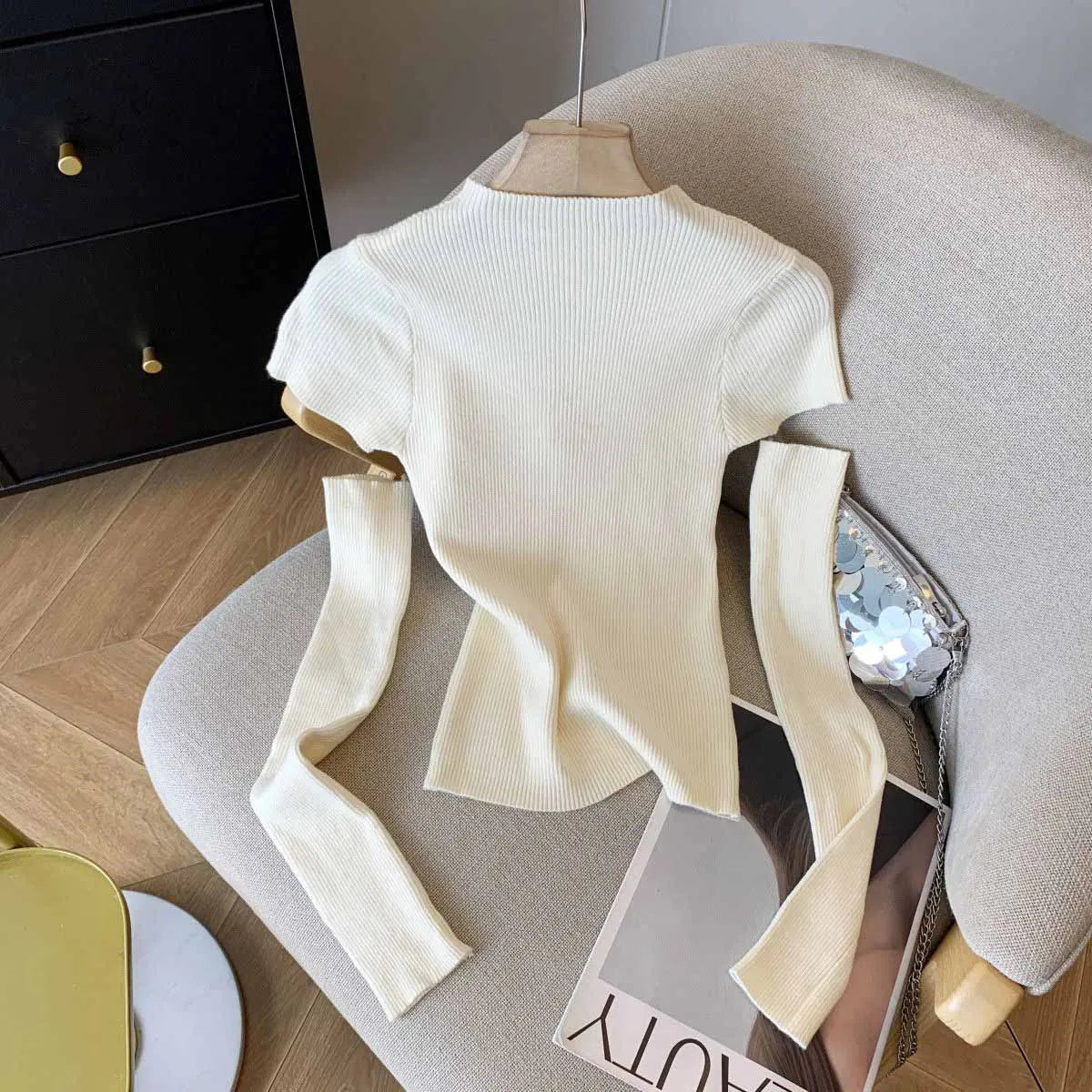 Women's Clothing Fashion Floral Solid Knitted Sweaters Spring Summer Elegant Slim O-neck Long Sleeve Tops
