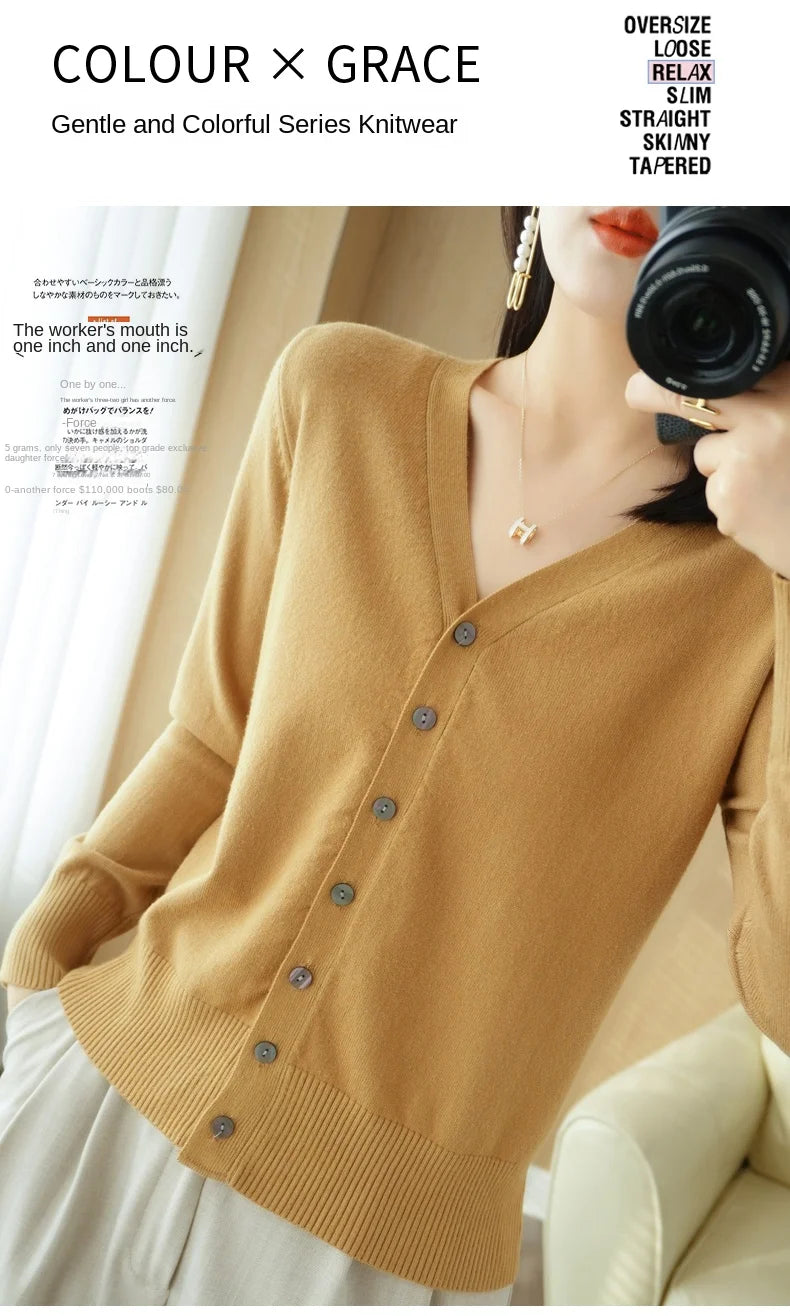 Cashmere Knit Cardigan V-Neck Solid Color Fashion High-Grade Comfortable.