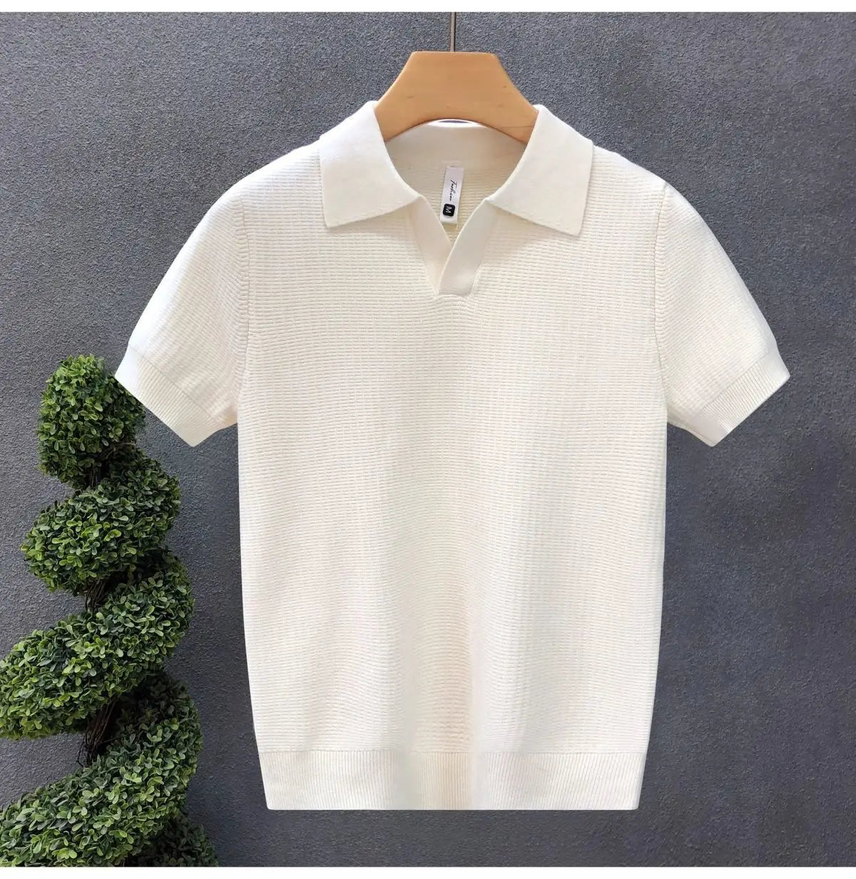Men's Polo Shirt, Korean Style Slim Fit Collar Solid Color Casual Thin Sleeve Trendy Knit Top