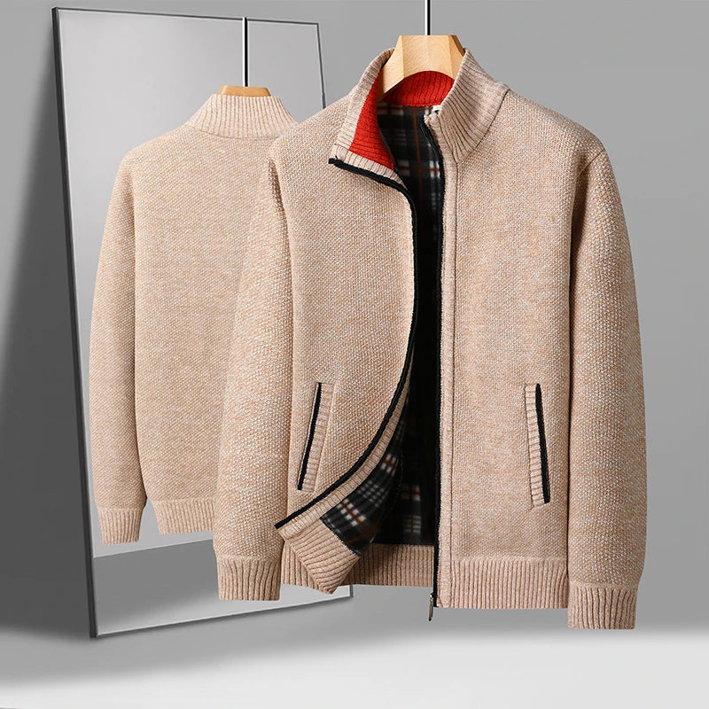 Men's Knitted Cardigan Jacket Autumn Winter Plush Sweater Men's.