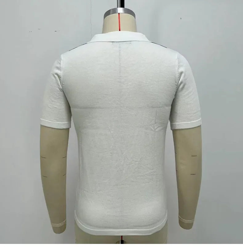 Men's Polo Shirts Vintage Striped Lightweight Knit Golf Shirts Classic Casual Short Sleeves Tops Male Business Social Shirt