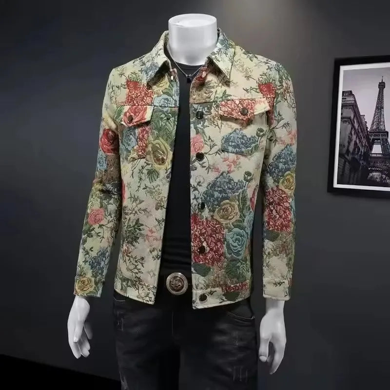spring new arrival coat male high quality casual flower pattern jacket .