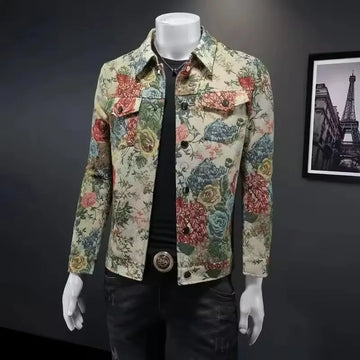 spring new arrival coat male high quality casual flower pattern jacket .