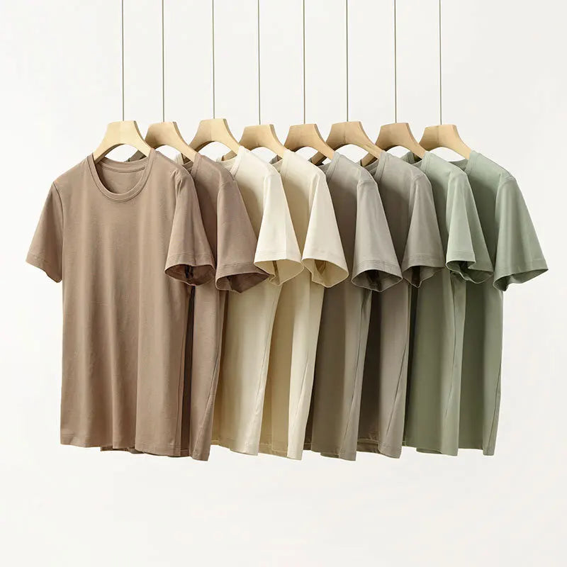 Summer Mercerized Cotton Women Silk T-shirts O Neck Short Sleeve Loose Straight T-shirts Casual Tees For Minimalist 2021