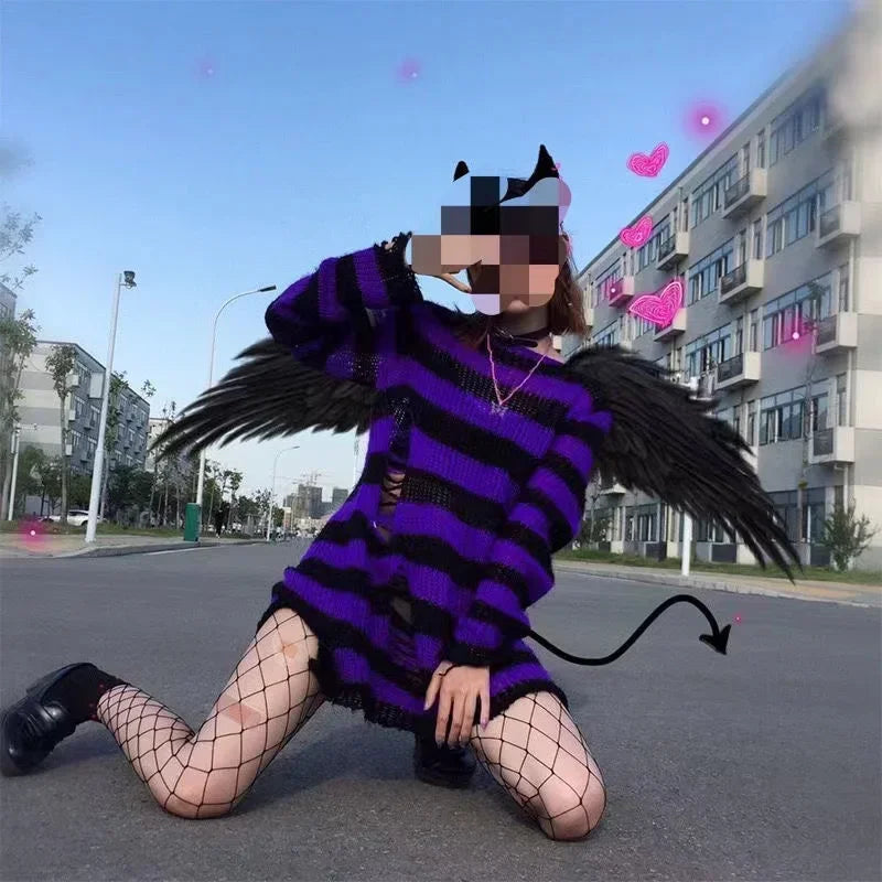 ZMZBCH Sexy Hollow Out Striped Long Sweaters .