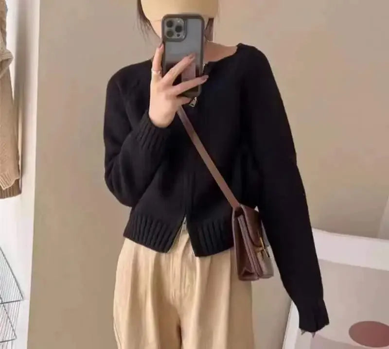 Gray Short Sweater Coat Women Clothing Autumn Winter New Loose .
