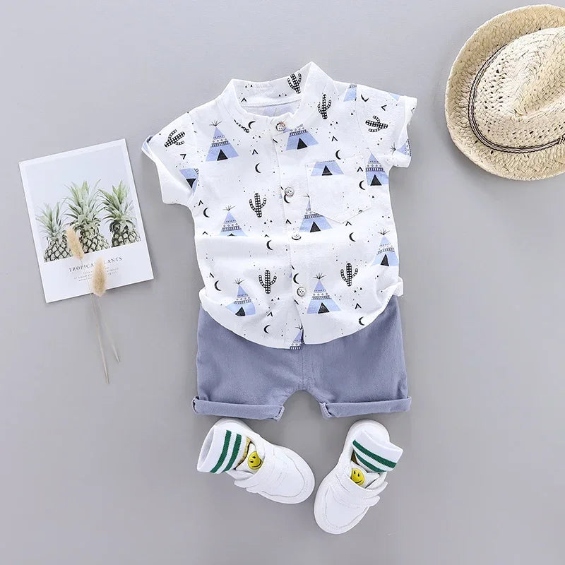 Baby Boys Summer Outfits 2025 New Cotton Short Sleeve 2-Piece Set Breathable Lightweight Casual Clothes for Infant Toddler Kids
