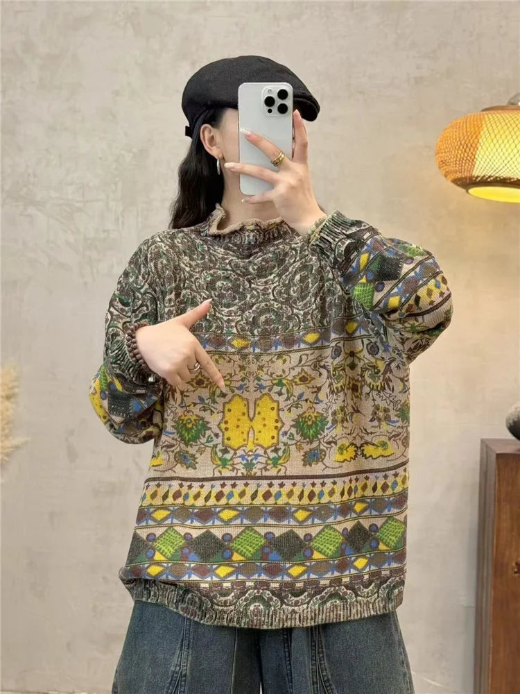 Amax luluE Fashion Pullover Woman Winter Printed Loose.