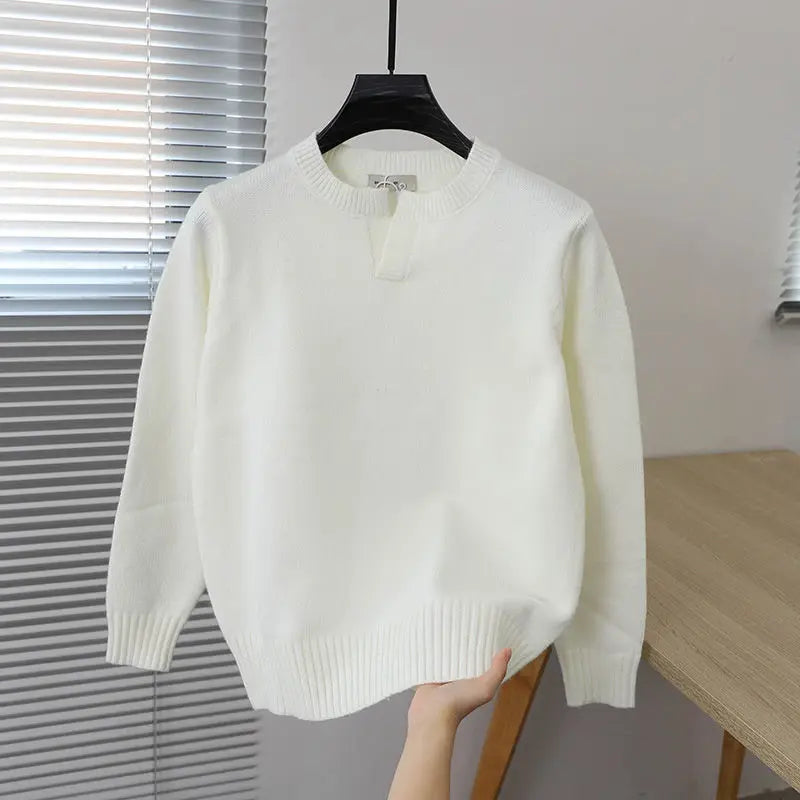 2023 Autumn and Winter Korean Edition Simple Solid Color Pullover Round Neck Soft and Versatile Popular Underlay Knitted Sweater