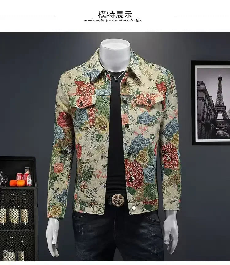 spring new arrival coat male high quality casual flower pattern jacket .