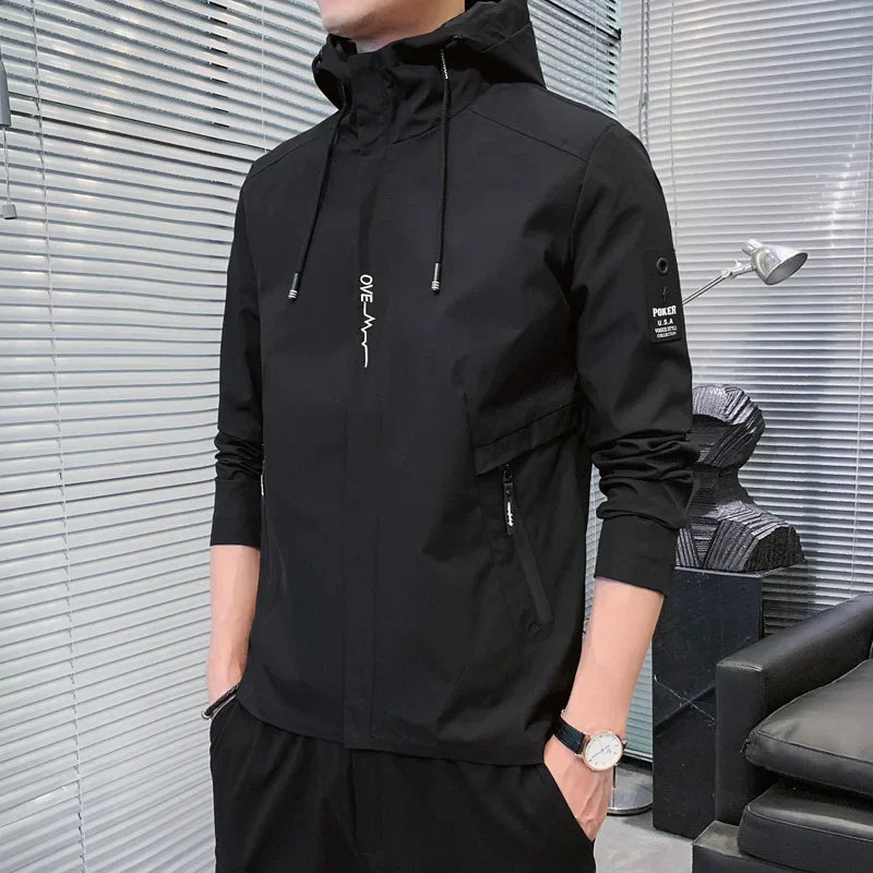 Fashion Solid Color Hooded Large Size Jacket Men's Casual.