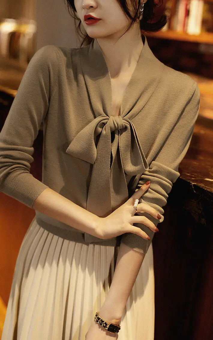 Women Clothing Fashion Elegant Scarf Collar Pullover Autumn Winter.
