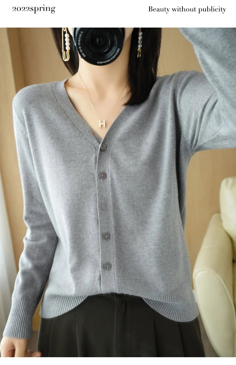 Cashmere Knit Cardigan V-Neck Solid Color Fashion High-Grade Comfortable.