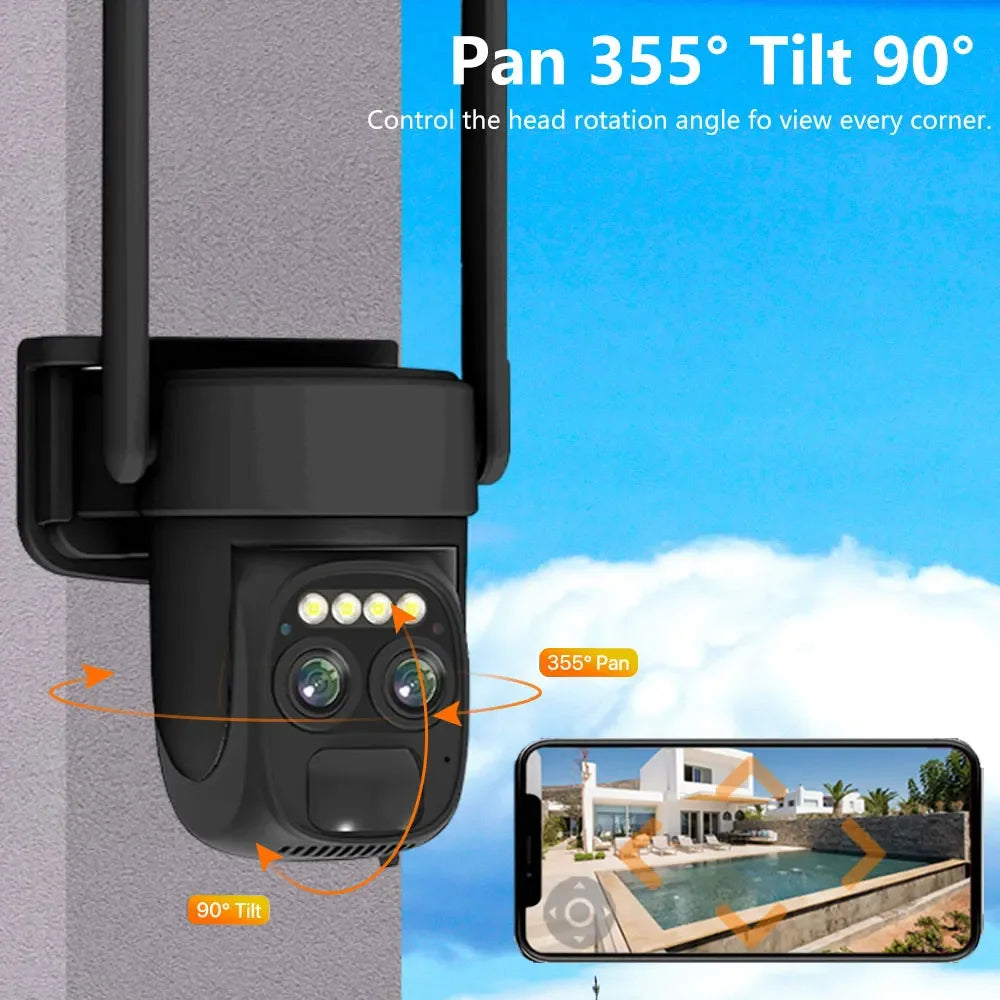 4K 8MP Dual Lens WIFI Solar Pane Camera Outdoor 10X Optical Zoom .