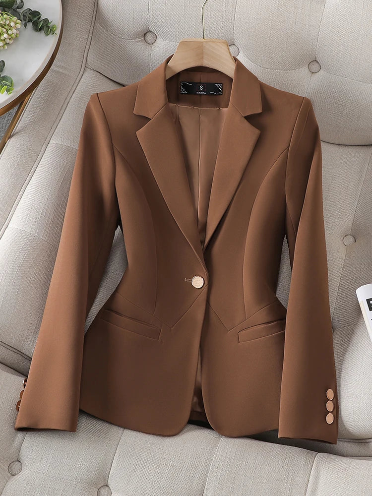 Office Ladies Formal Blazer Women Beige Coffee Black Female Work .