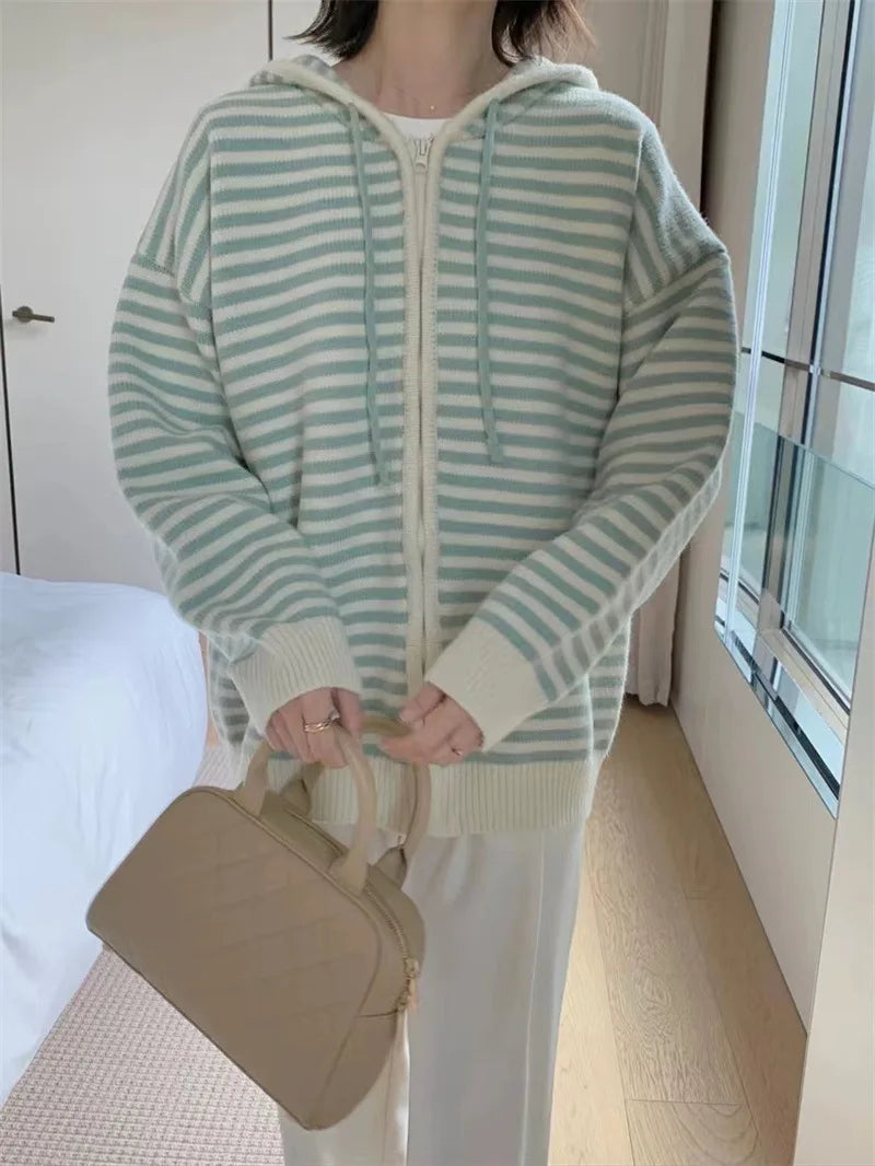 Striped Knit Cardigan Autumn and Winter New Loose Sweet.