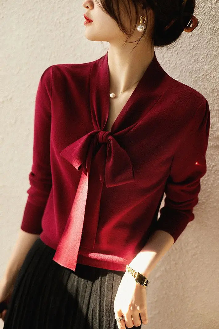 Women Clothing Fashion Elegant Scarf Collar Pullover Autumn Winter.