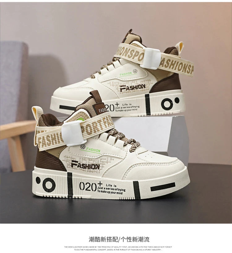 Kids Fashion Sports Shoes Boys High Top Board Shoes.