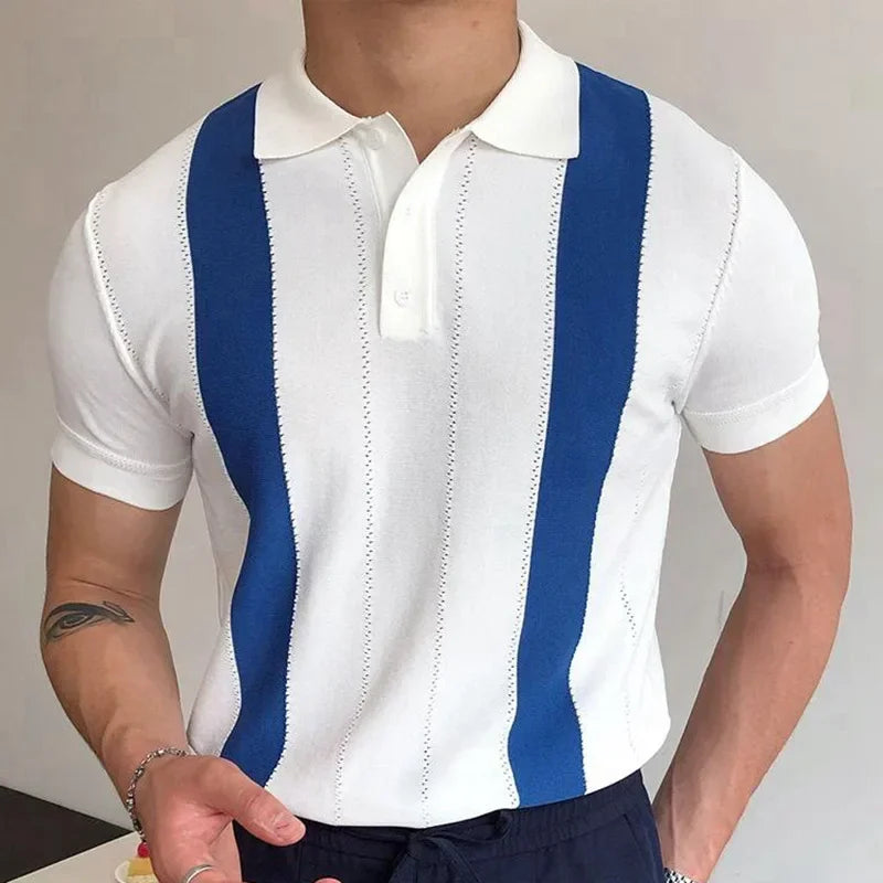 Men's Polo Shirts Vintage Striped Lightweight Knit Golf Shirts Classic Casual Short Sleeves Tops Male Business Social Shirt