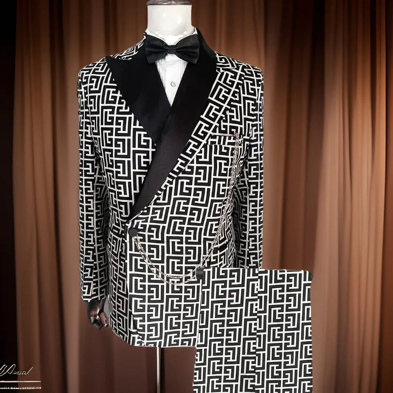 Plaid Men Suits for Gentleman Fashion Prom Party 3 Pcs Groom.