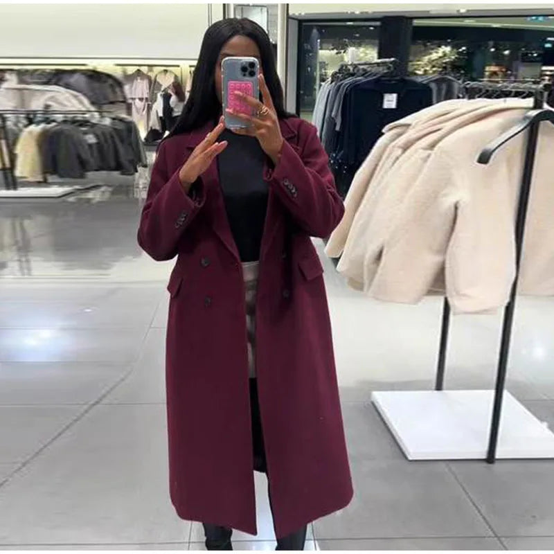 Faux Fur Long Jackets Women Casual Loose Lapel Double Breasted.