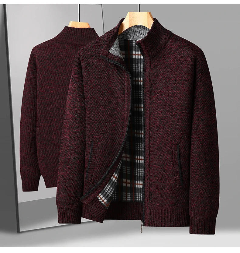 Men's Knitted Cardigan Jacket Autumn Winter Plush Sweater Men's.