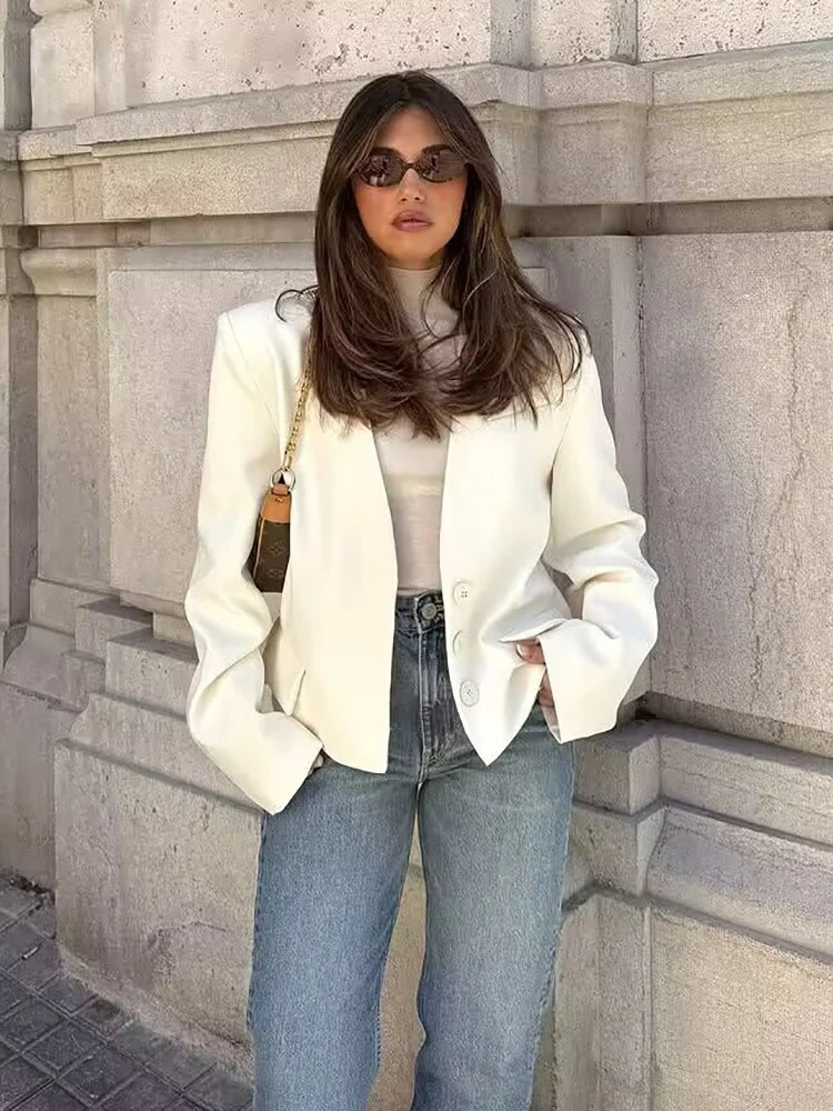 Vintage Women White Casual Blazer Jackets.