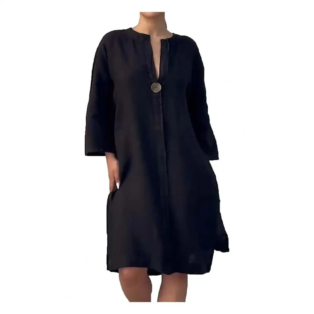 Soft Fabric Women Dress Button V-neck Dress Women's 'fashion/MH